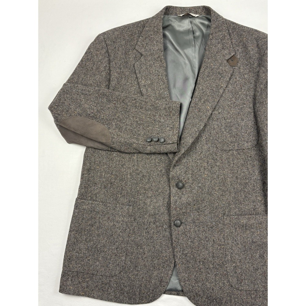 VTG Stafford Donegal Tweed Sport Coat Suede Elbow Patches Hunting Collar 44L